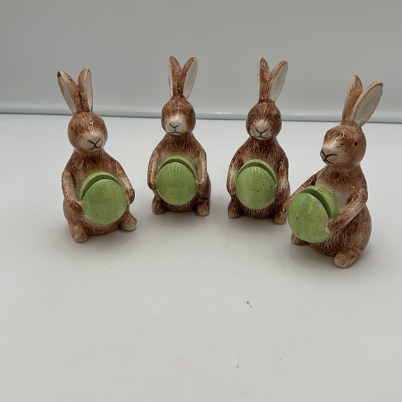 PORCELAIN BUNNY RABBIT MENU CARD HOLDER FIGURINE SET 4 - Picture 11 of 16